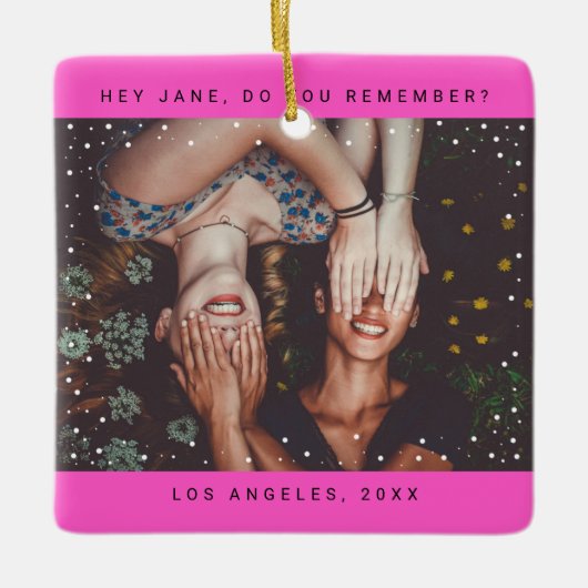 Twee foto-vriendinnetjes met holiday Keepomwille Keramisch Ornament (Voorkant)