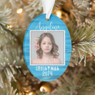 Twee Foto Water Achtergrond Ovaal Kerstmis Ornament