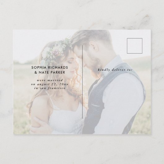 Twee foto | Wit hart en script alleen gehuwd Aankondigingskaart (Achterkant)