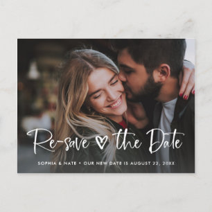 Twee foto   Wit hart en script Datum wijzigen Aankondigingskaart