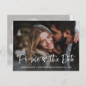 Twee foto | Wit hart en script Datum wijzigen Aankondigingskaart (Voorkant / Achterkant)