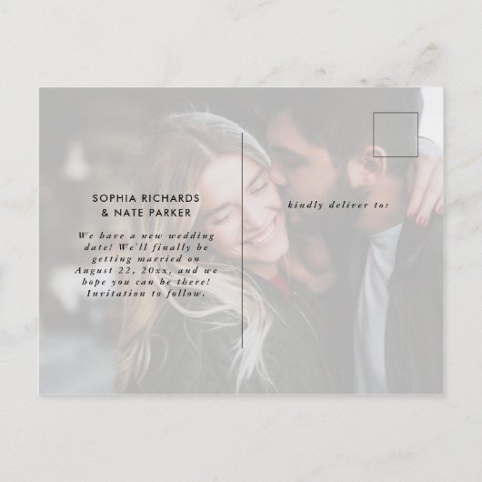 Twee foto | Wit hart en script Datum wijzigen Aankondigingskaart (Achterkant)