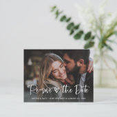 Twee foto | Wit hart en script Datum wijzigen Aankondigingskaart (Staand voorkant)