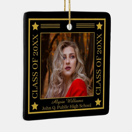 Twee foto zwart | Gouden klasse van 2023 Afstudere Keramisch Ornament (Rechts)