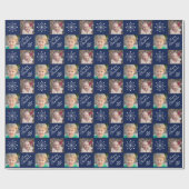 Twee fotocollage Navy Blue Merry Christmas Cadeaupapier (Vlak)