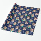 Twee fotocollage Navy Blue Merry Christmas Cadeaupapier (Uitgerold)