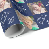 Twee fotocollage Navy Blue Merry Christmas Cadeaupapier (Rol Hoek)