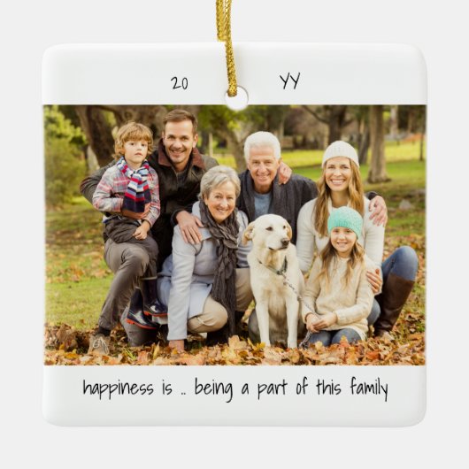 Twee fotogeluk is ... minimalistisch gezinscuut keramisch ornament (Voorkant)