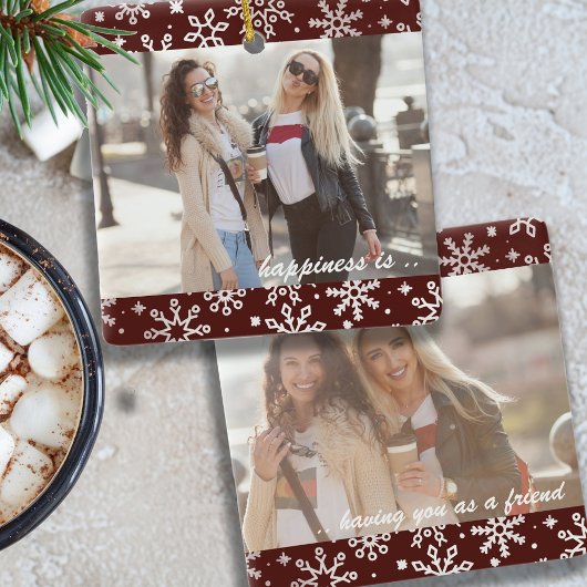 Twee fotogeluk: jij als Friend Red Snowflake Keramisch Ornament