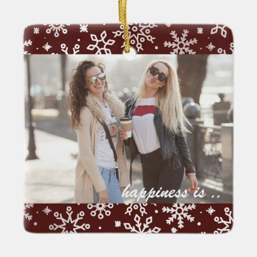 Twee fotogeluk: jij als Friend Red Snowflake Keramisch Ornament (Voorkant)