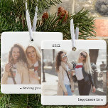 Twee fotogeluk: U als Vriend minimalist Keramisch Ornament<br><div class="desc">Minimalistisch ornament met uw aangepaste foto's en moderne typografie van de schrijfmachine. Het ontwerp is dubbelzijdig en de sjabloon is klaar voor u om uw foto's van volledige grootte aan de voor- en achterkant toe te voegen. Het jaar en de formulering zijn volledig bewerkbaar - voorbeelden zijn: "geluk is dat...</div>