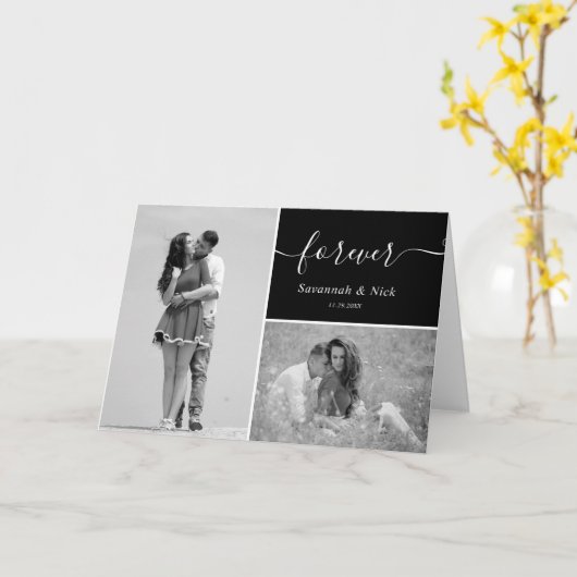 Twee Foto's Aangepast zwart en White Forever Scrip Kaart (Gele Bloem)