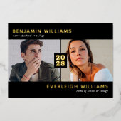 Twee foto's Afstuderen Real Gold Foil uitnodiging (Voorkant)