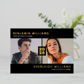 Twee foto's Afstuderen Real Gold Foil uitnodiging (Staand Voorkant)