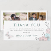 Twee foto's artistieke bloemen vlinder dank je wel (Voorkant / Achterkant)