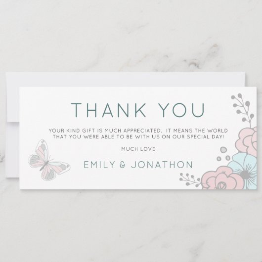 Twee foto's artistieke bloemen vlinder dank je wel (Voorkant)