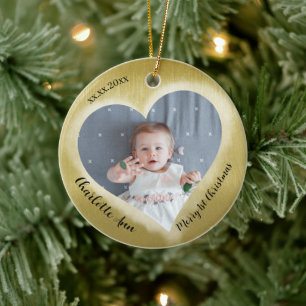 Twee foto's baby eerste kerstdatum Hart Keramisch Ornament