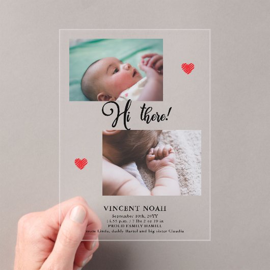 Twee foto's Boy Birth Aankondiging Acryl Kaart (Insitu (Draagbaar))