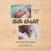 Twee foto's Boy Birth Aankondiging Acryl Kaart (Voorkant)