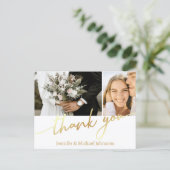 Twee foto's collage gouden script dank u, bruiloft briefkaart (Staand voorkant)