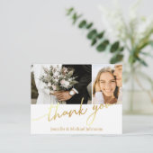 Twee foto's collage gouden script dank u, bruiloft briefkaart (Staand voorkant)