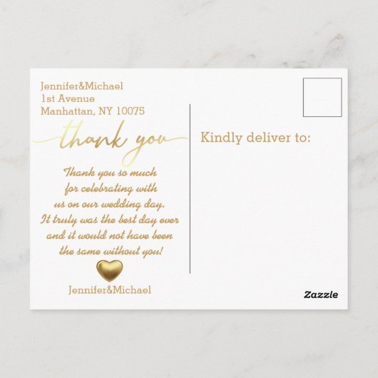 Twee foto's collage gouden script dank u, bruiloft briefkaart (Achterkant)