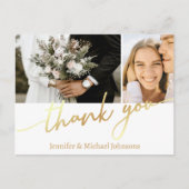 Twee foto's collage gouden script dank u, bruiloft briefkaart (Voorkant)