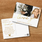 Twee foto's collage gouden script dank u, bruiloft briefkaart