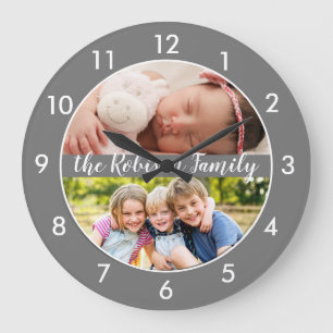 Twee foto's Collage Gray Aangepaste Grote Klok