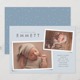 Twee foto's collage simpele type blauwe geboorte aankondiging