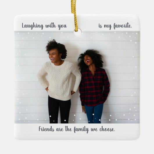 Twee foto's Cute Script Beste Vriendin Sneeuwval V Keramisch Ornament (Voorkant)