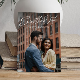Twee foto's eenvoudig stijlvol scriptie huwelijksf save the date