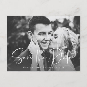 Twee foto's   Eenvoudige script save-the-date Aankondigingskaart