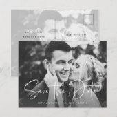 Twee foto's | Eenvoudige script save-the-date Aankondigingskaart (Voorkant / Achterkant)