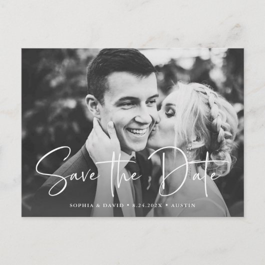 Twee foto's | Eenvoudige script save-the-date Aankondigingskaart (Voorkant)