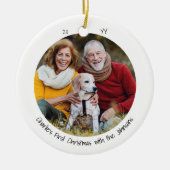 Twee foto's eerste kerstkaartenminimalist keramisch ornament (Voorkant)