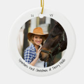 Twee foto's eerste kerstkaartenminimalist keramisch ornament (Voorkant)