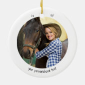 Twee foto's eerste kerstkaartenminimalist keramisch ornament (Achterkant)