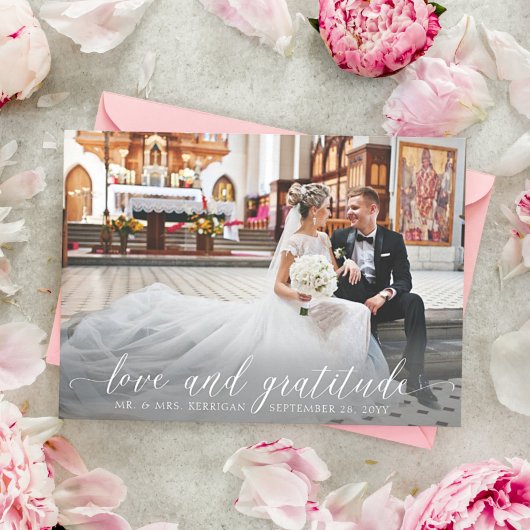 Twee foto's Elegant White Script Weduwen Bedankt