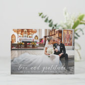 Twee foto's Elegant White Script Weduwen Bedankt (Staand voorkant)