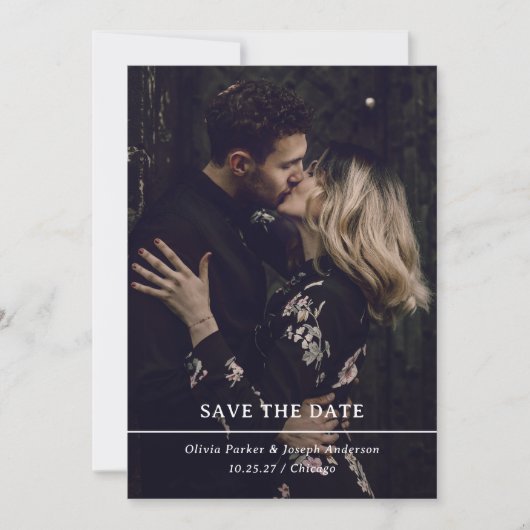 Twee foto's en eenvoudige tekst met QR-code | Brui Save The Date (Voorkant)