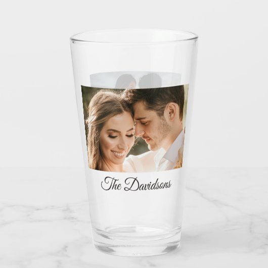 Twee foto's en gepersonaliseerd Script 16oz Pint G Glas (Achterkant)