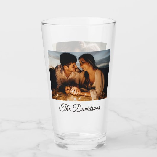 Twee foto's en gepersonaliseerd Script 16oz Pint G Glas (Voorkant)