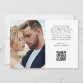 Twee foto's en QR-code | Modern script Save The Date (Achterkant)
