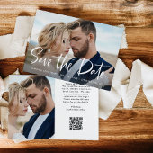 Twee foto's en QR-code | Modern script Save The Date