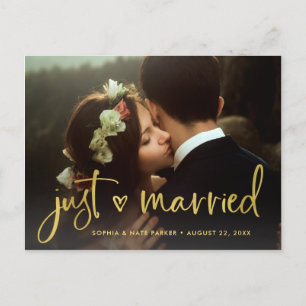 Twee foto's   Faux Gold Heart getrouwd Aankondigingskaart