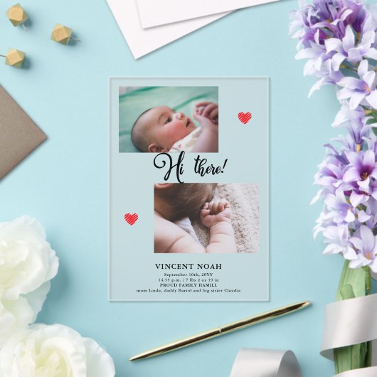 Twee foto's Geboorteaankondiging Frosted Acrylic K Acryl Uitnodigingen (Insitu (Huwelijk))