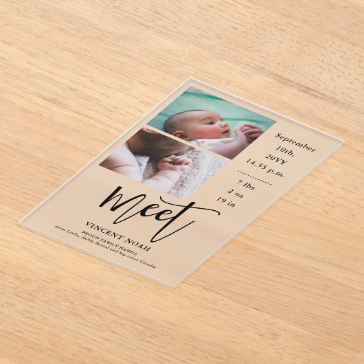 Twee foto's Geboorteaankondiging Frosted Acrylic K Acryl Uitnodigingen (Laagn)