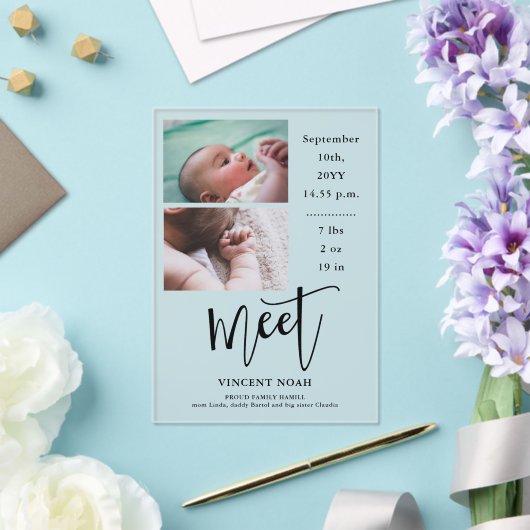 Twee foto's Geboorteaankondiging Frosted Acrylic K Acryl Uitnodigingen (Insitu (Huwelijk))