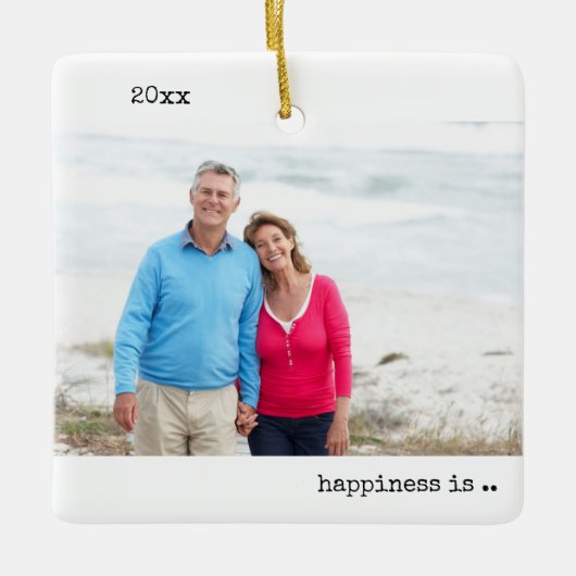 Twee foto's geluk is familiekerstminimalist keramisch ornament (Voorkant)